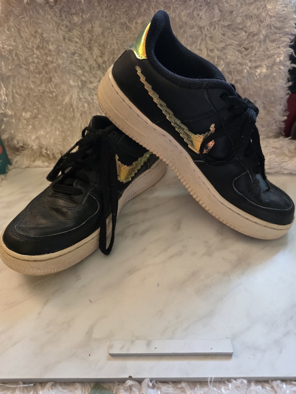 Nike Black Iridescent Pixel Athletic Sneakers with White Label Text